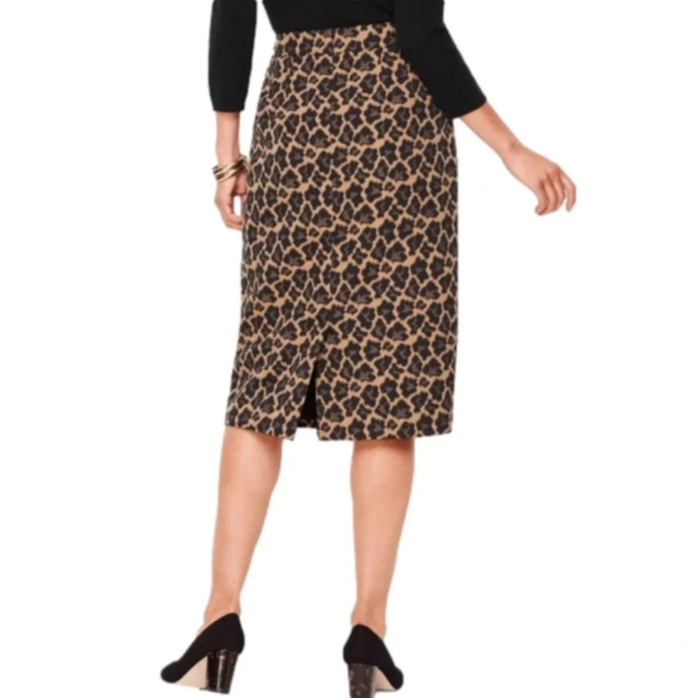 Talbots leopard print JACQUARD tan and black pencil skirt‎ weekend size 10 new!